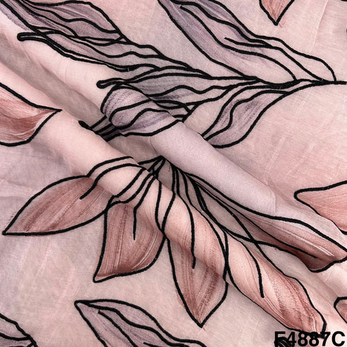 Thread Embroidered Mul Chanderi  Fabric-F4887